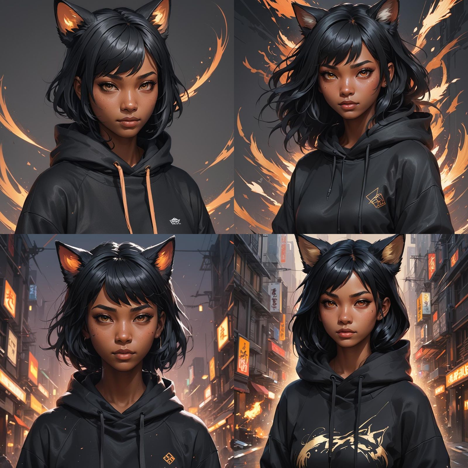 Black teenage Kitsune girl with short black hair wearing bla...