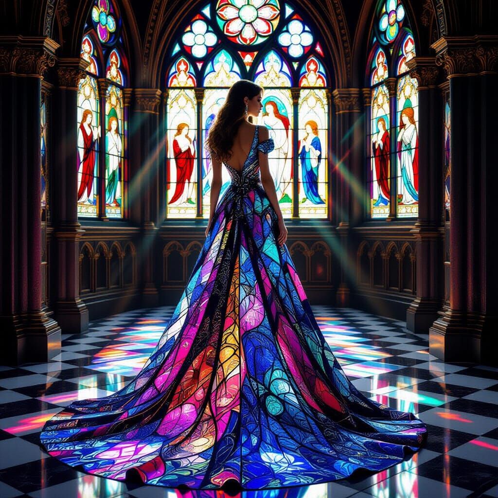 A gown inspired by stained glass cathedral windows  by @Amy