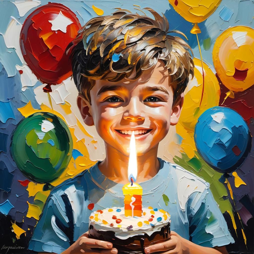 Portrait of a young boy celebrating his birthday