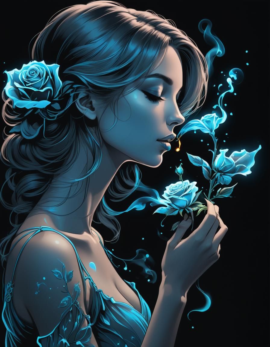 Blue bioluminescent line art  by @Me May Phim