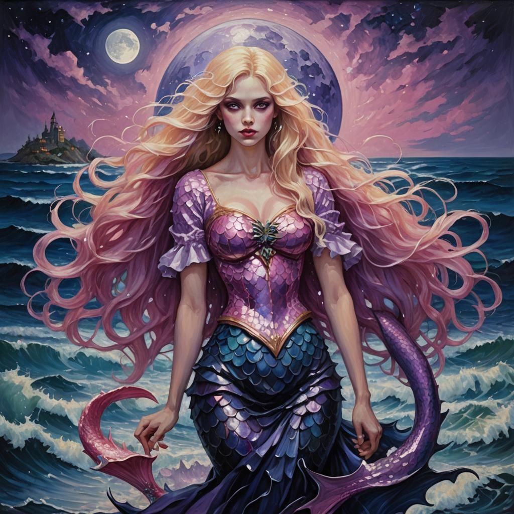 woman mermaid pink and purple scales 1