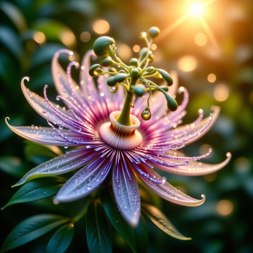 Morning dew passioflower up close <lora:Morning Dew Flowers:1.0>