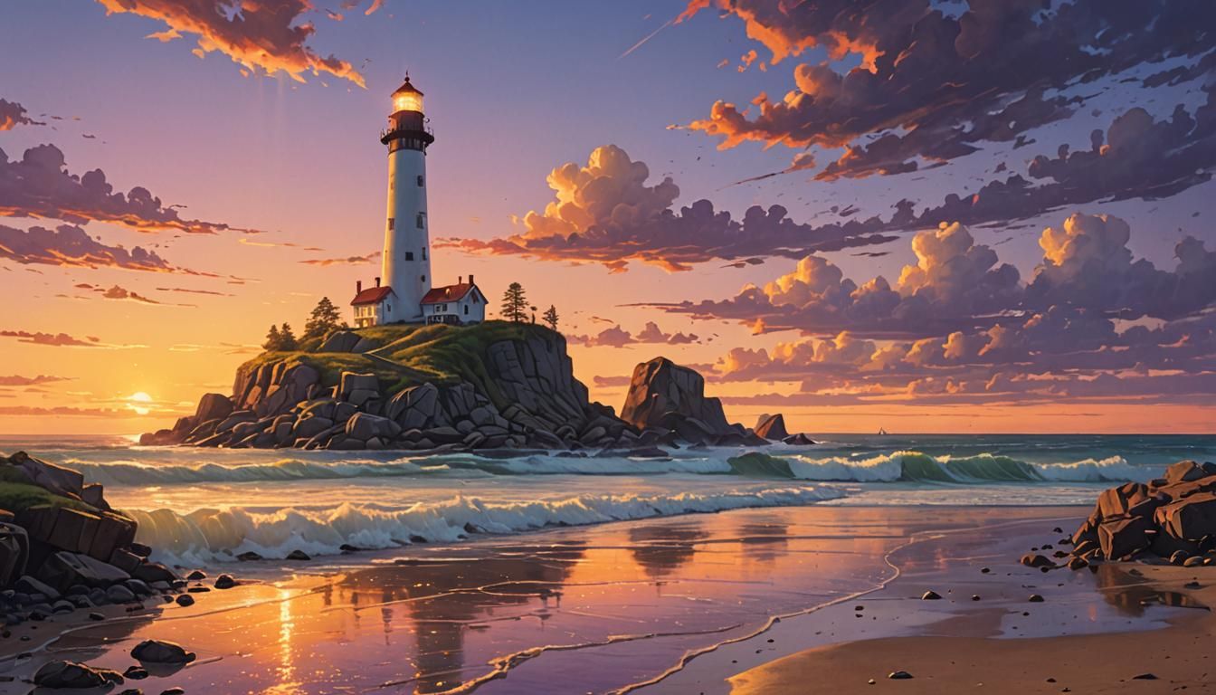 Majestic lighthouse beach sunset   by @Yiasafrai