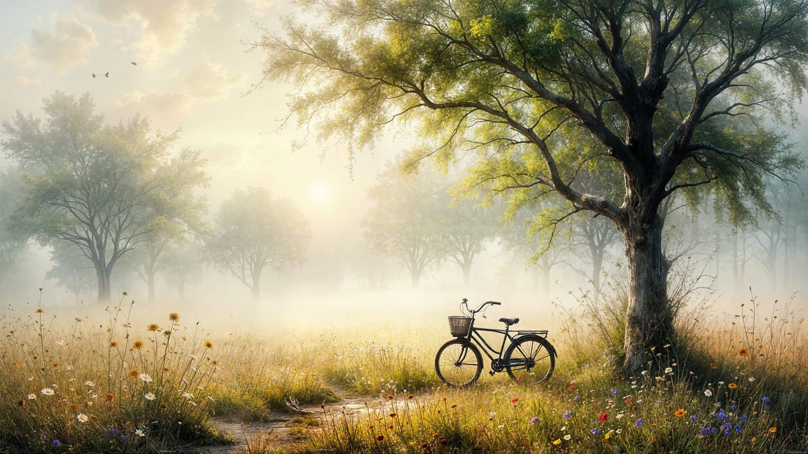 Foggy Meadow Sunrise Bicycle (02)  by @Alan