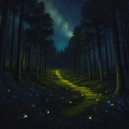 Fireflies in the dark forest