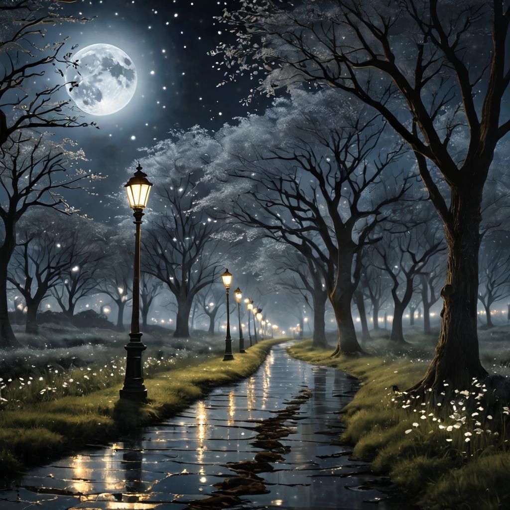 Walking through sparkling moonlit melodies  by @Artificial Artistry