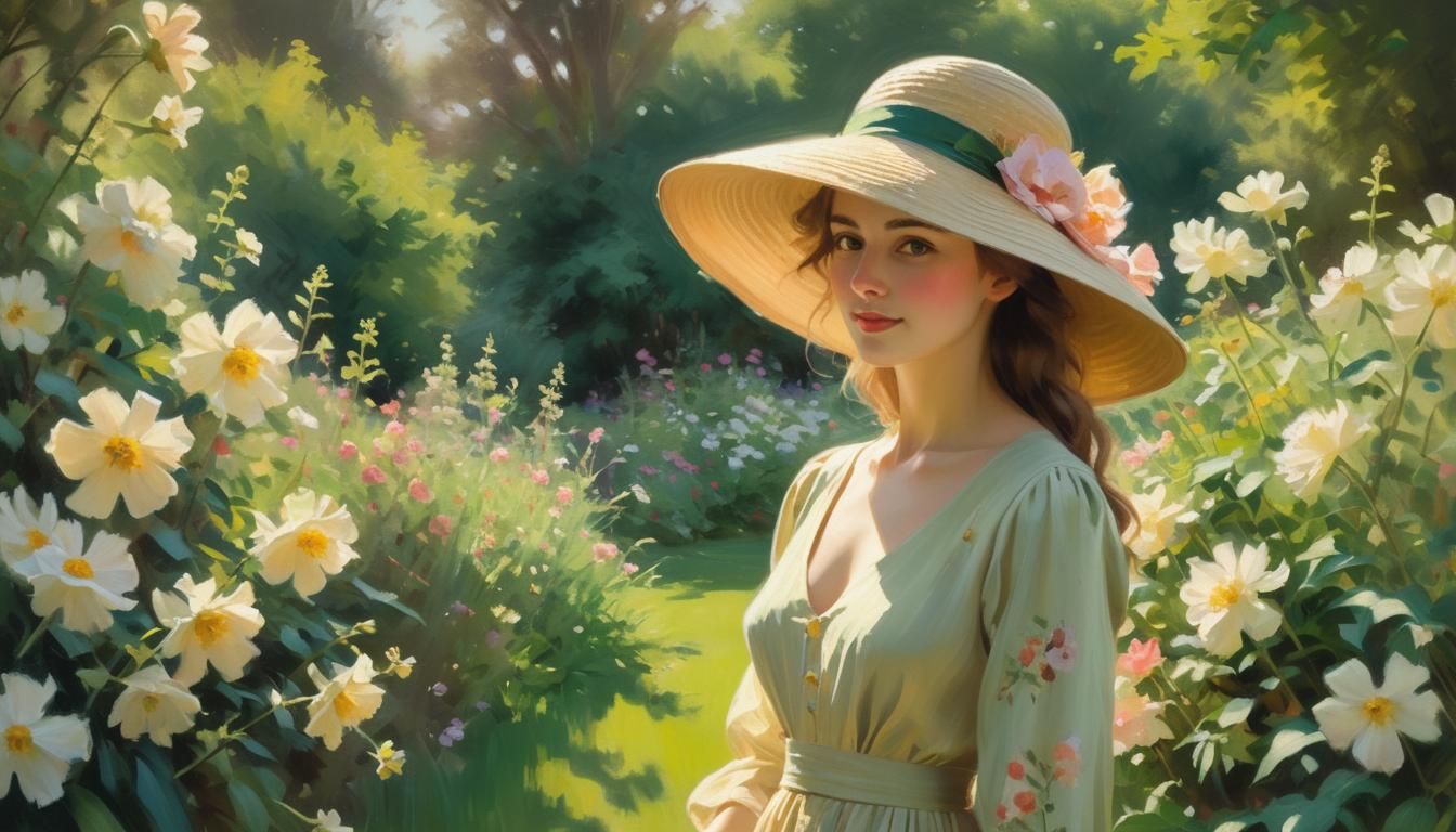 In a Garden, Corfu. en 1909, peinture à l'huile sur toile tendue. à la façon de John Singer Sargent,  Private collection_