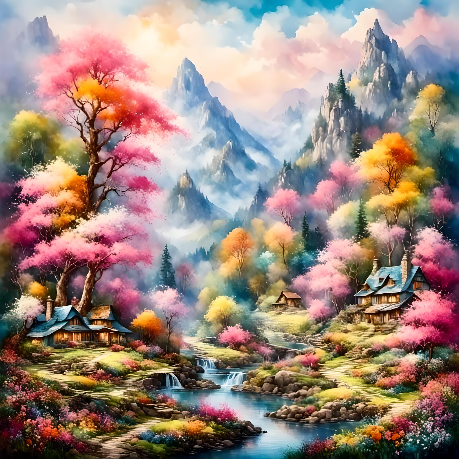 <lora:Pink Snow WaterCol 1:1.0> <lora:PaubhariXL:1.0> spring...