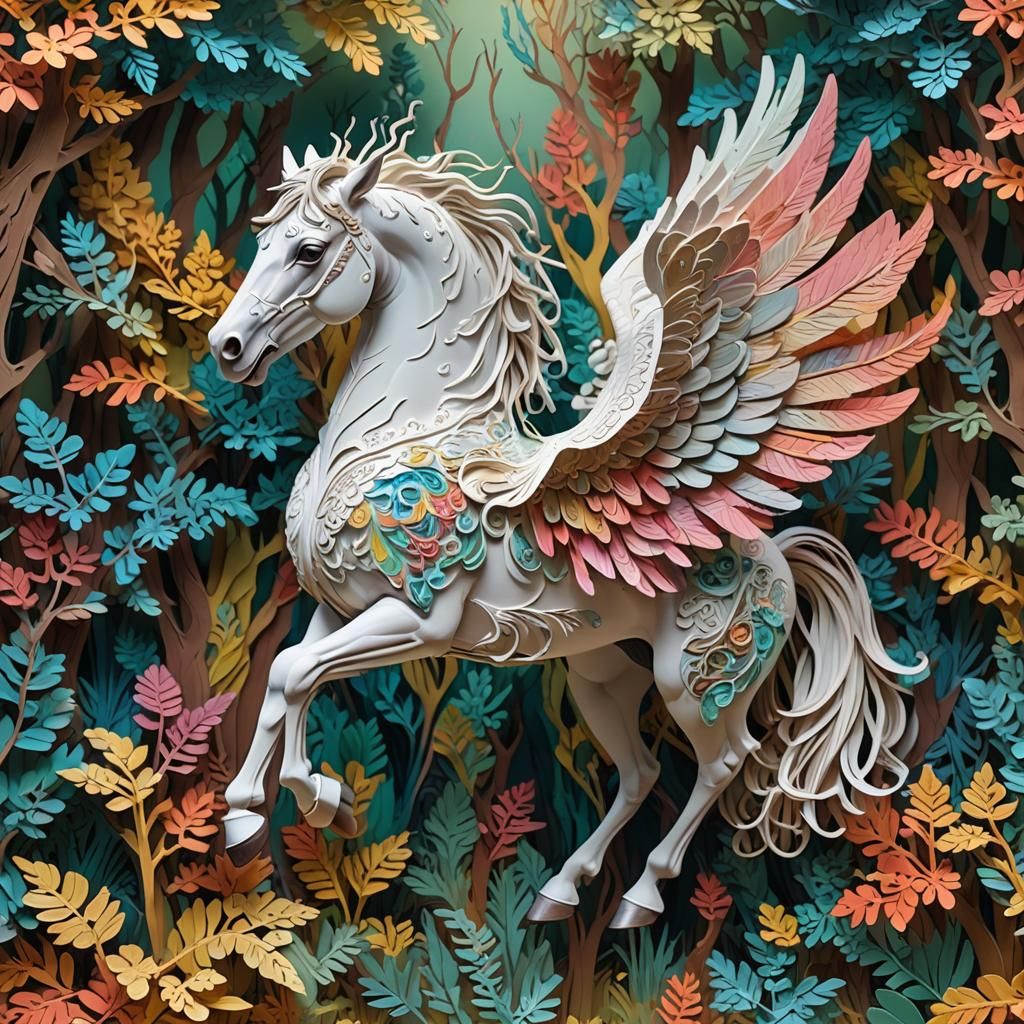 Mystical fantasy kirigami pegasus   by @Sassy Sheri