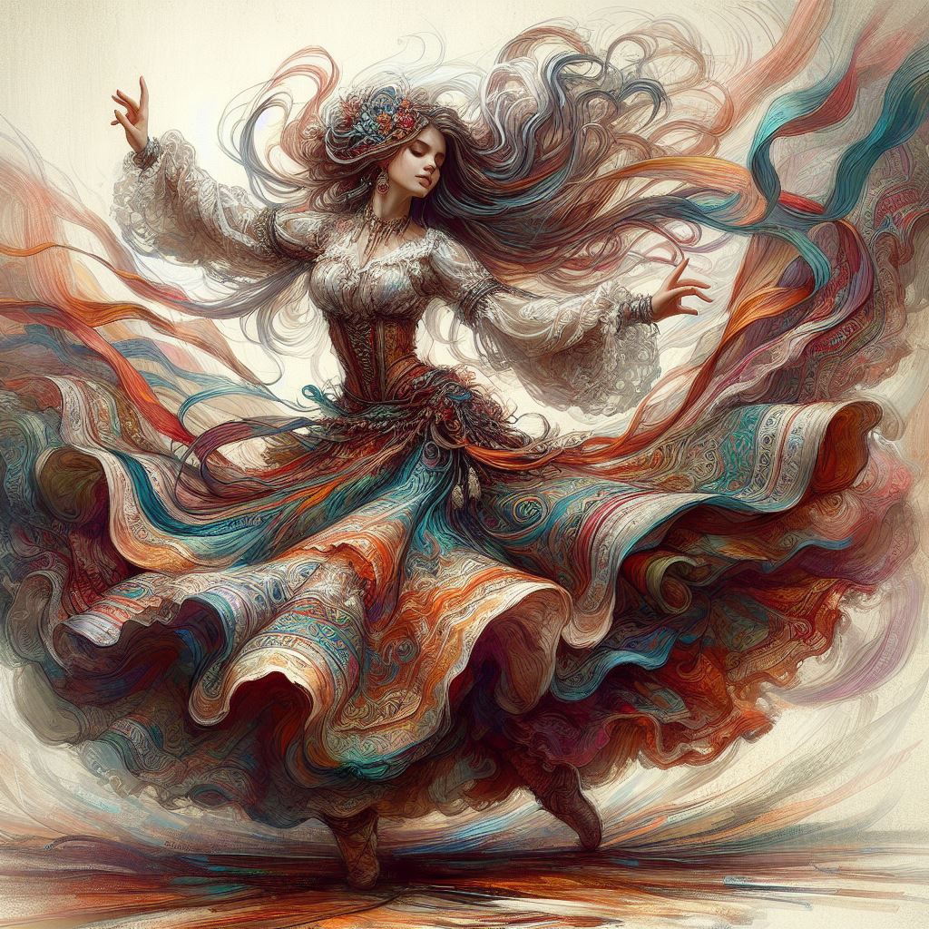 Gypsy dancer. Chalk painting