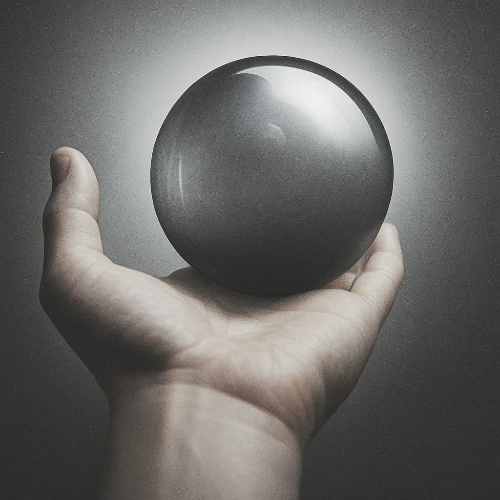 Grayscale Hand with Reflective Orb