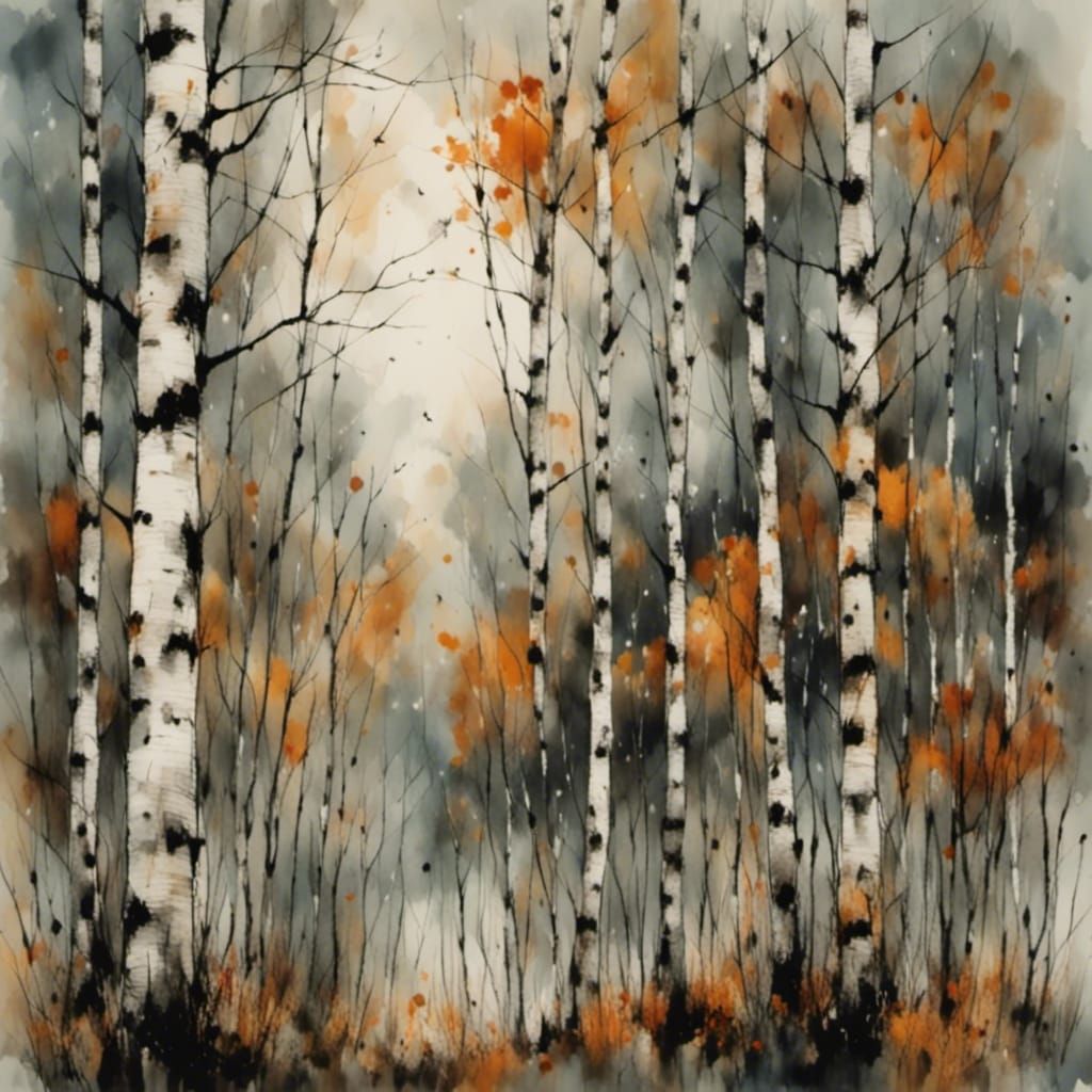 birch trees in autumn, by Rowland Hilder, Jon Klassen and An...