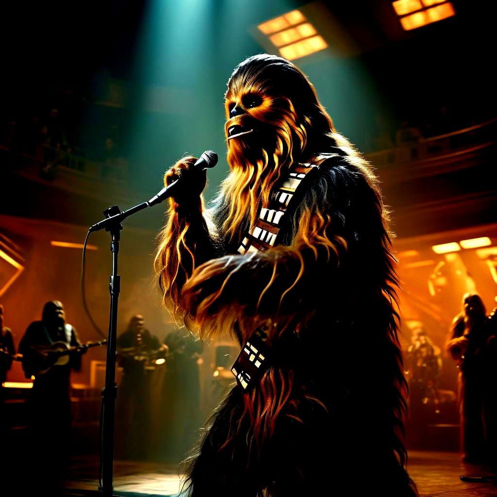 Chewbacca auditioning for the cantina band