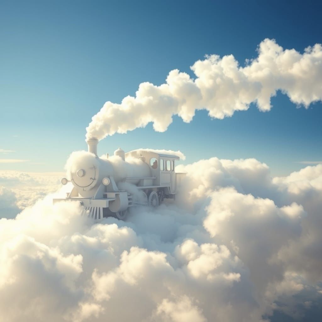 Cloud Train Journey Through a Sunny Sky