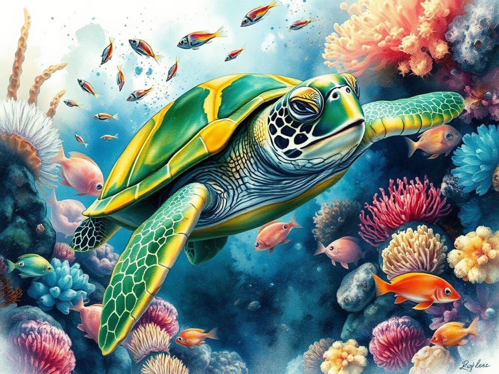 Green sea turtle  by @AVA