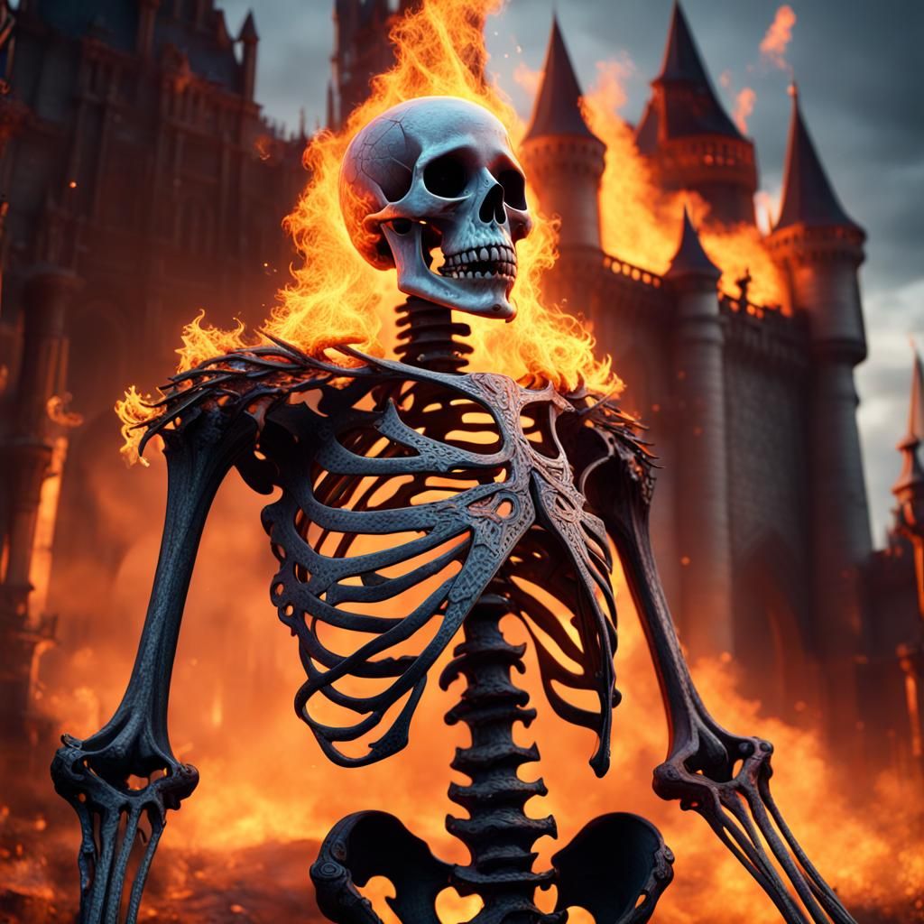 A skeleton that is on fire
