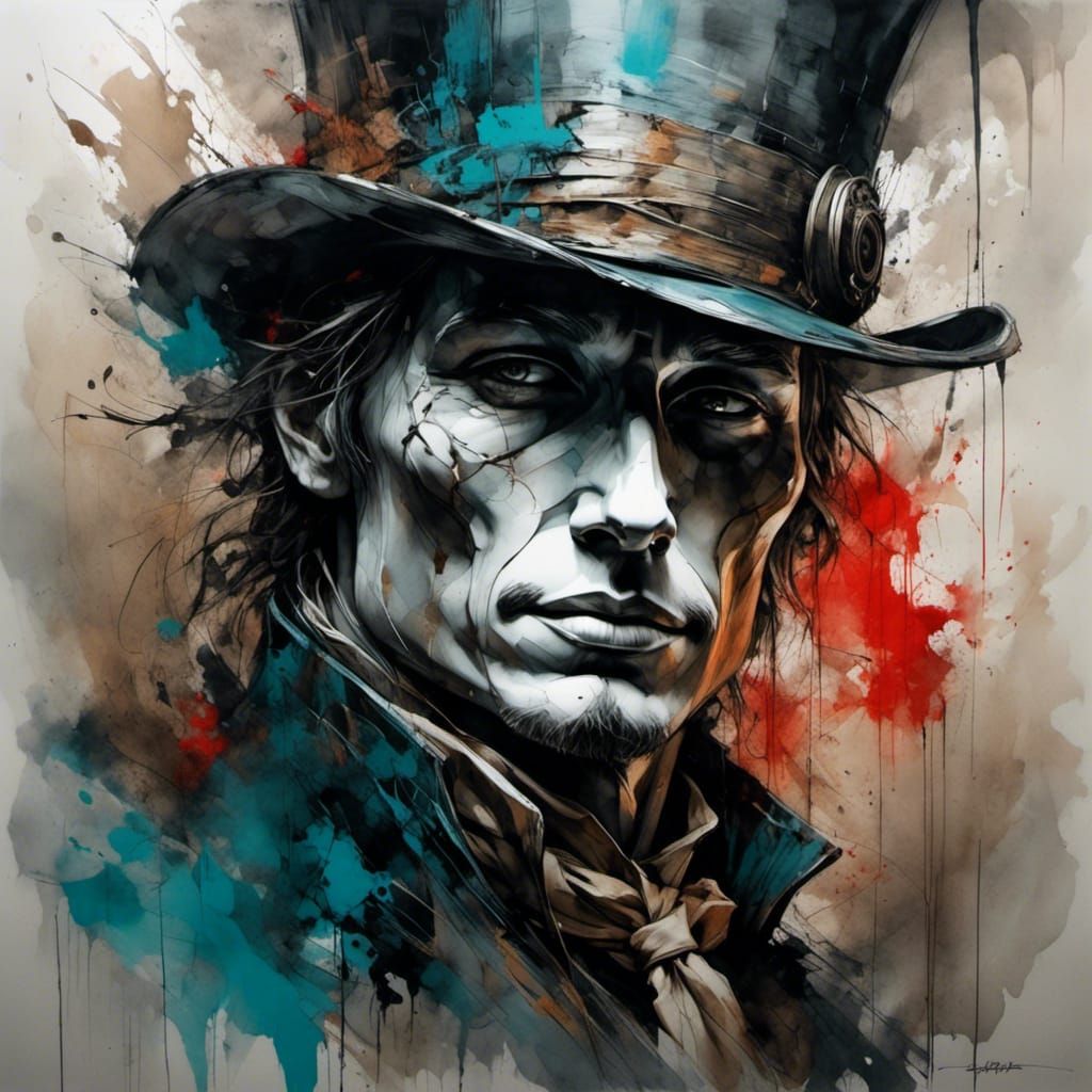 Steampunk Top Hat Ink Sketch in Gouache Style