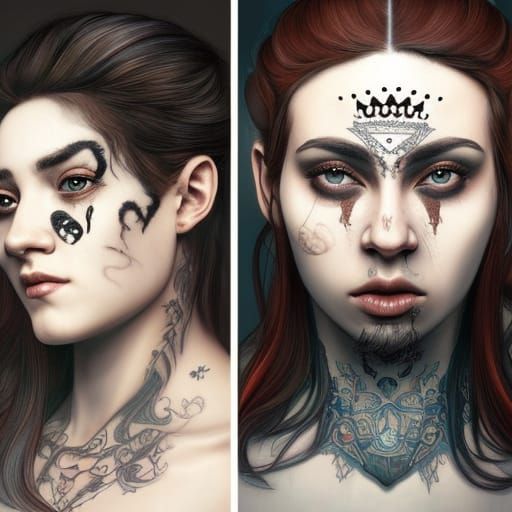 Split Face Tattoo Flash Painting with Demon Art Print by Art Restoration by  Jordan Brill  Society6