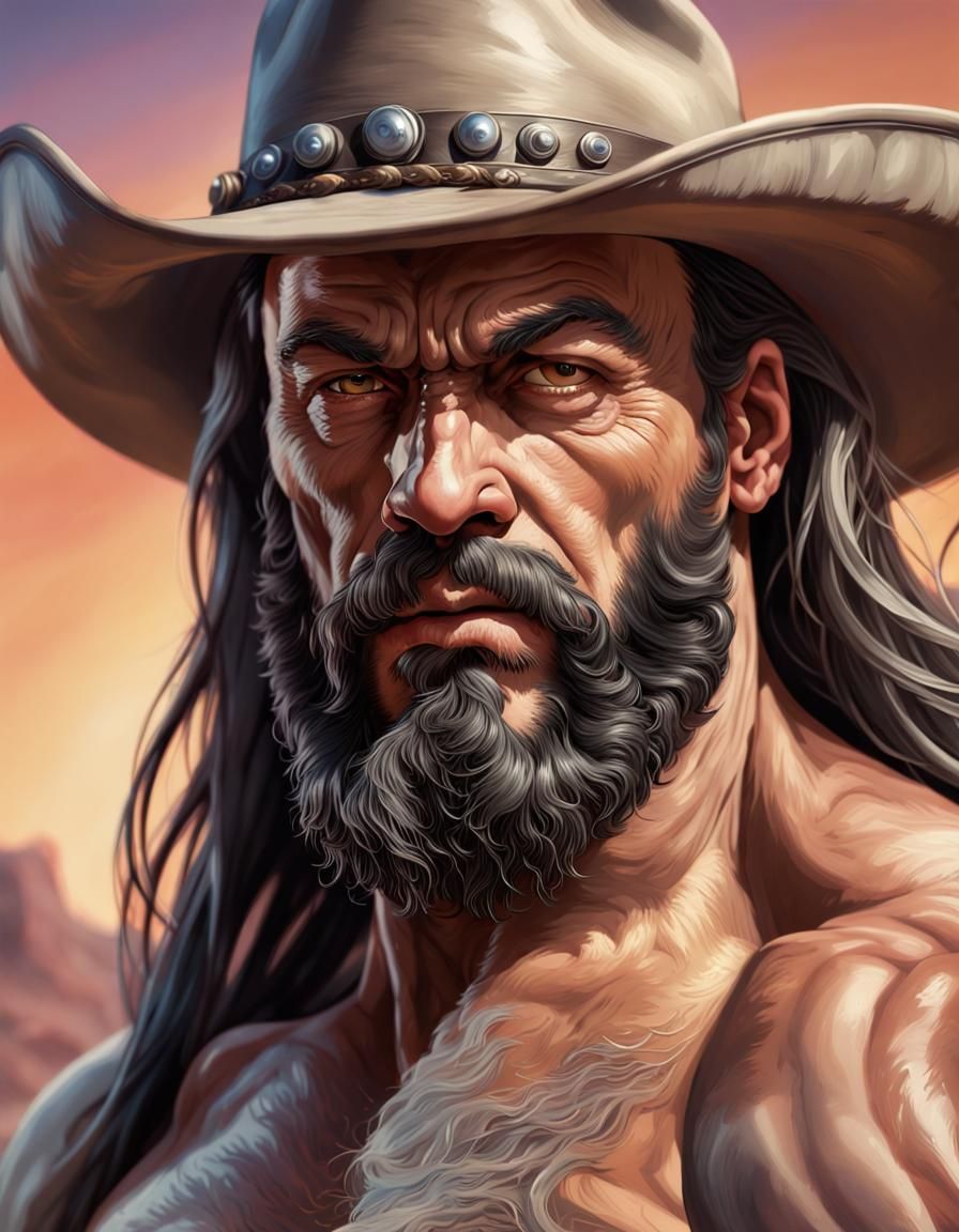 A man from the wild west. He has a long, black beard. He is extremely ...