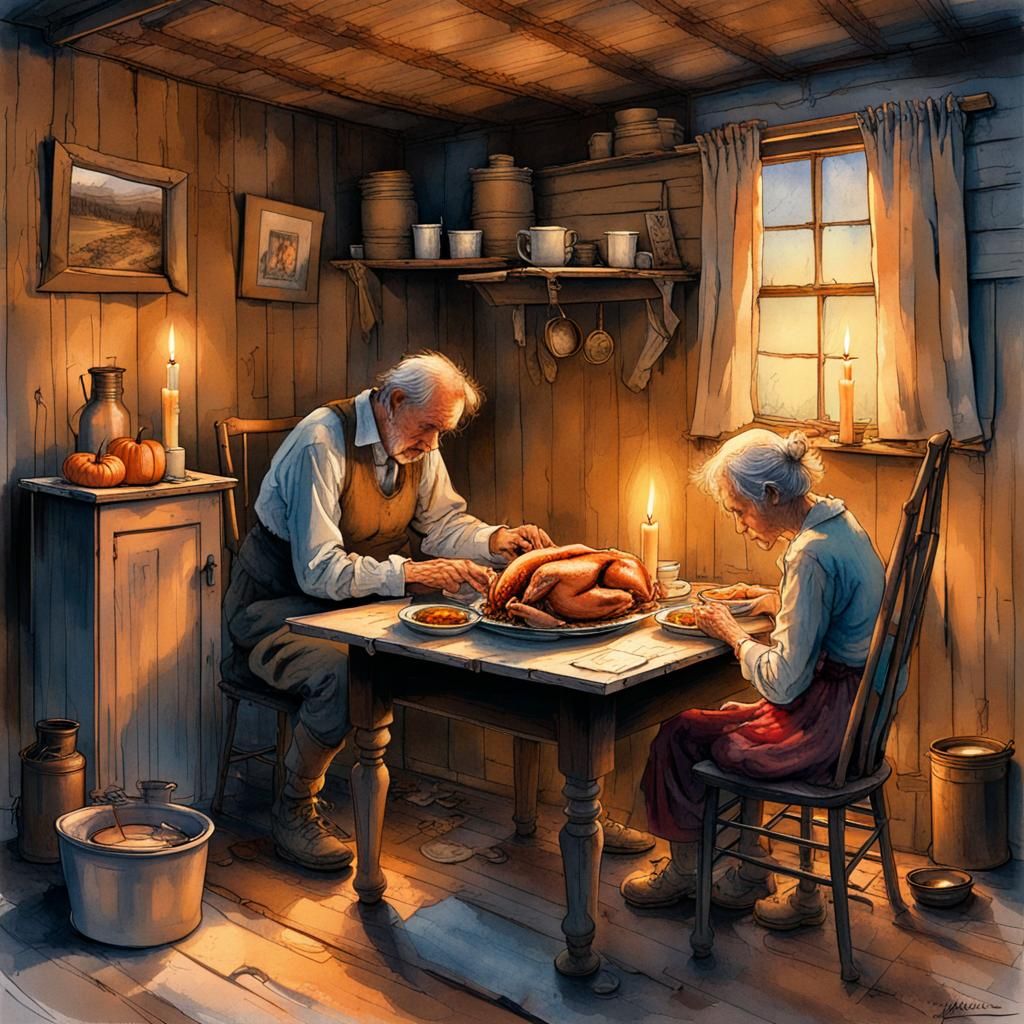 (depressing Thanksgiving:1.4 plate on table) in Old depressi...