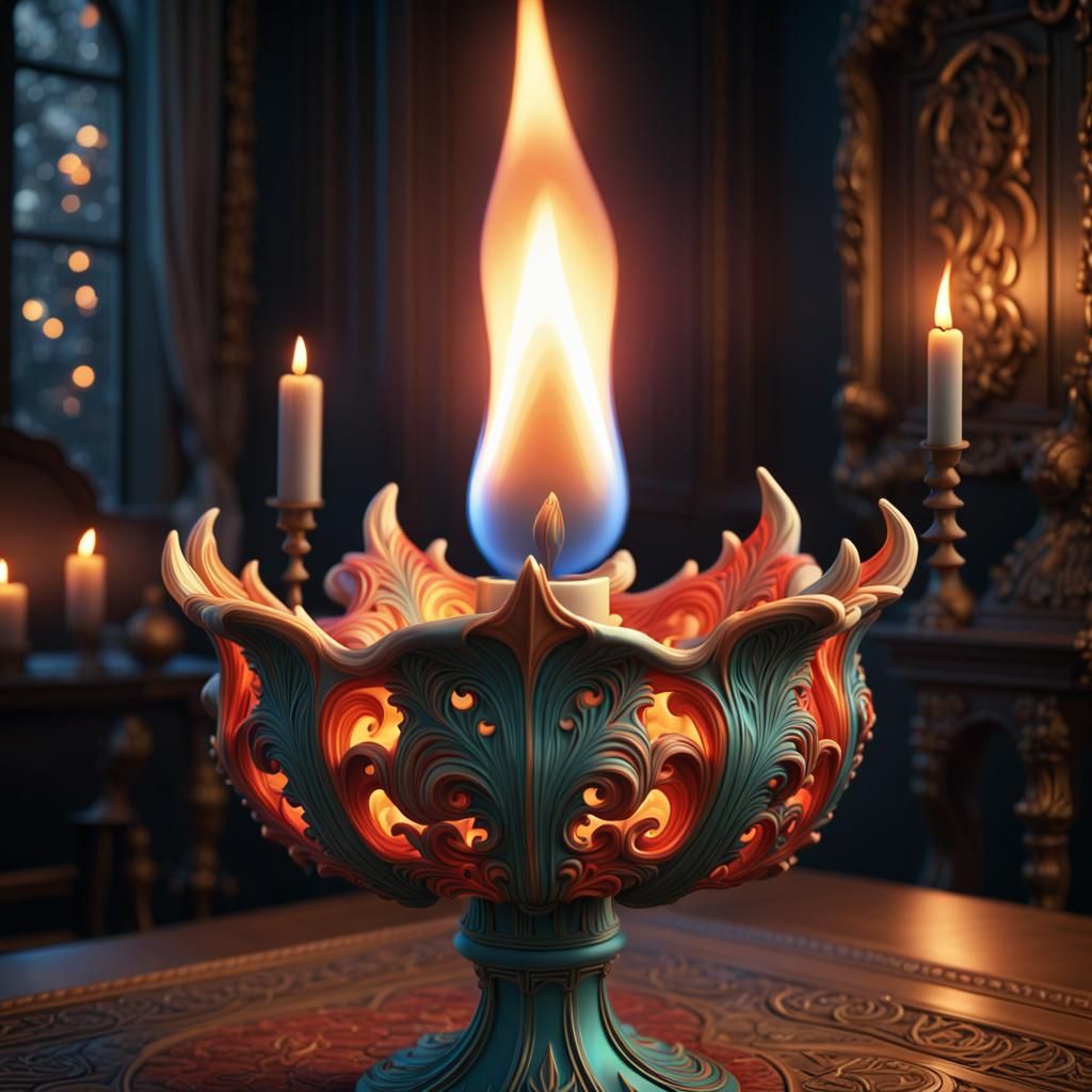 The flame of a Christmas candle gently illuminates the darkn...