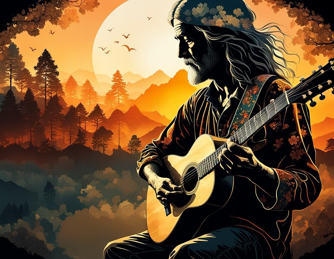 One with his guitar