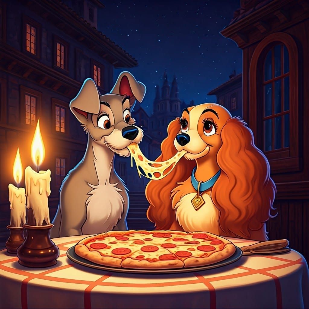 What if... Lady and The Tramp shared a pizza instead  by @Lilsilverfish