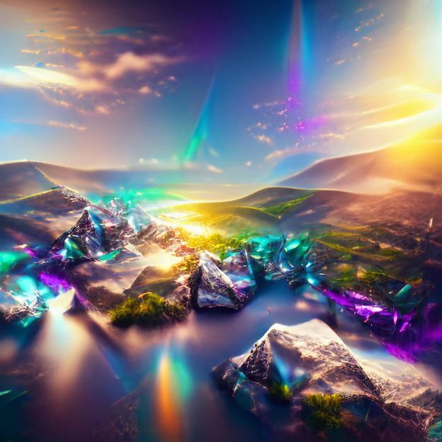 Shimmering iridescent spectrum crystal landscape [8K 3D 8k r...