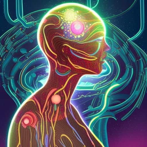 Woman with cosmic skin. biopunk