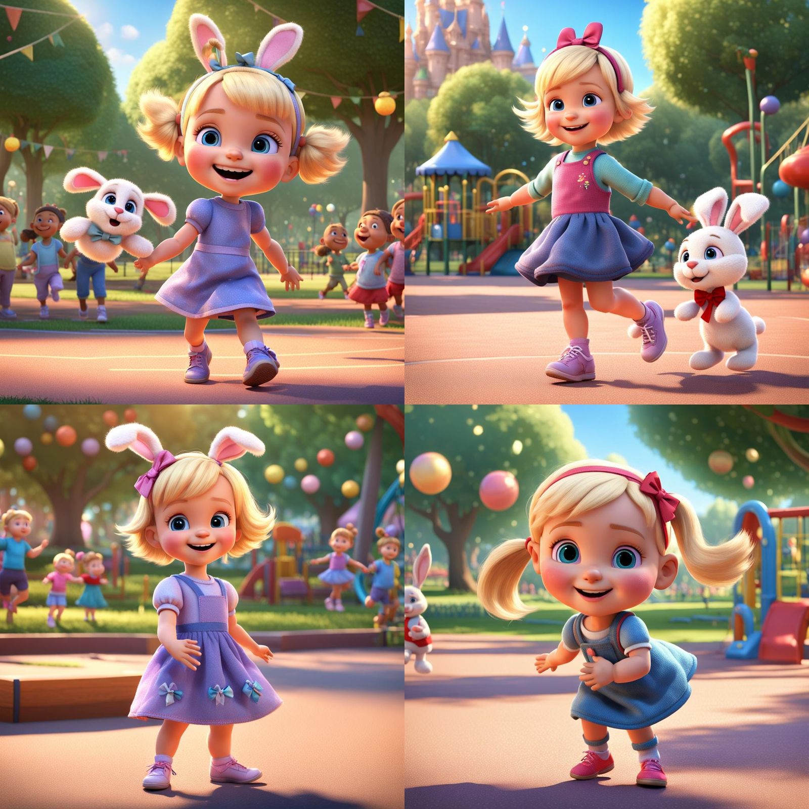 A short-haired blonde little girl with a single bow atop her...