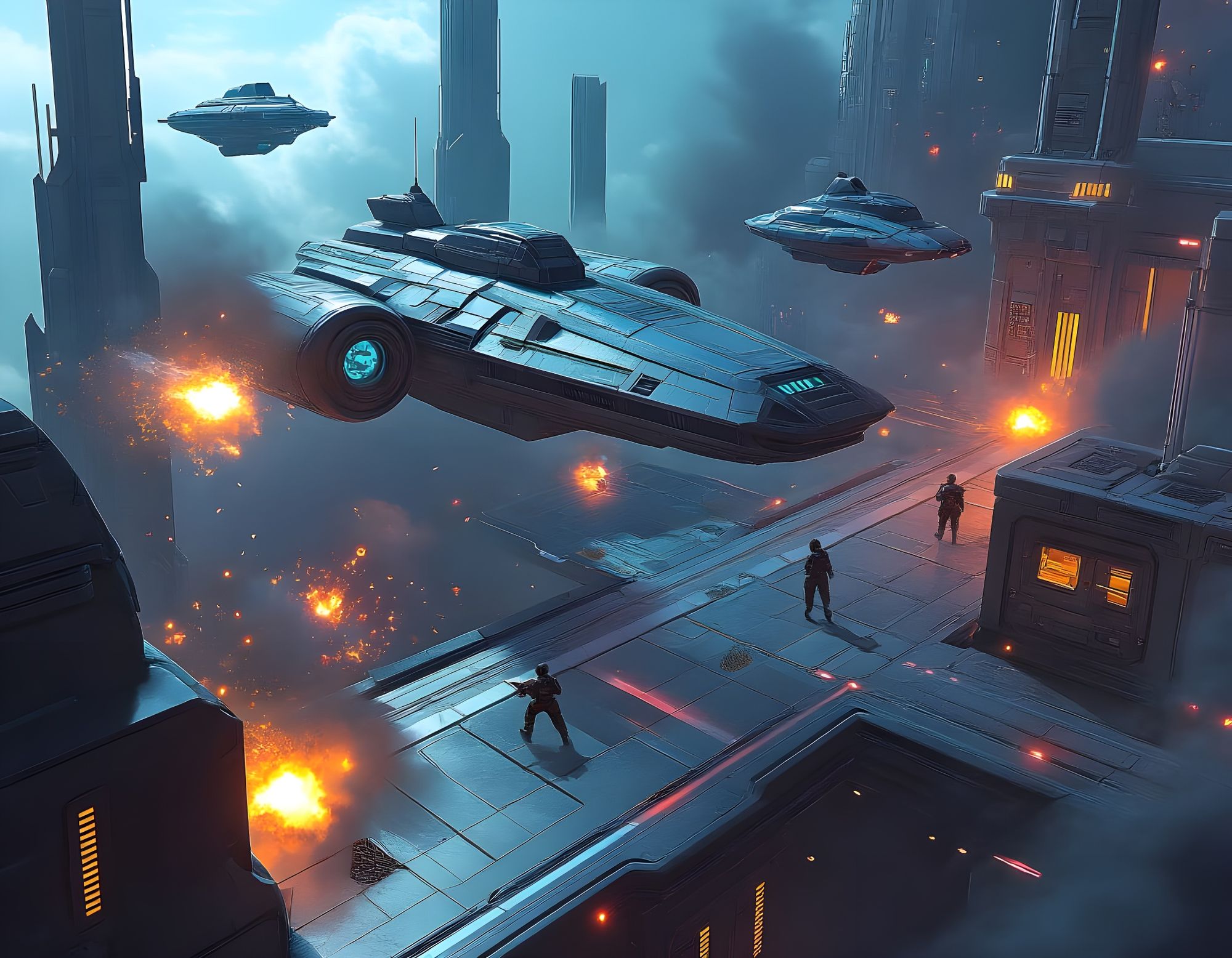 Roleplaying game battlemap, sci-fi,16k resolution, Splash art, Beautiful Composition, detailed matte painting, dynamic lighting, volumetric ...