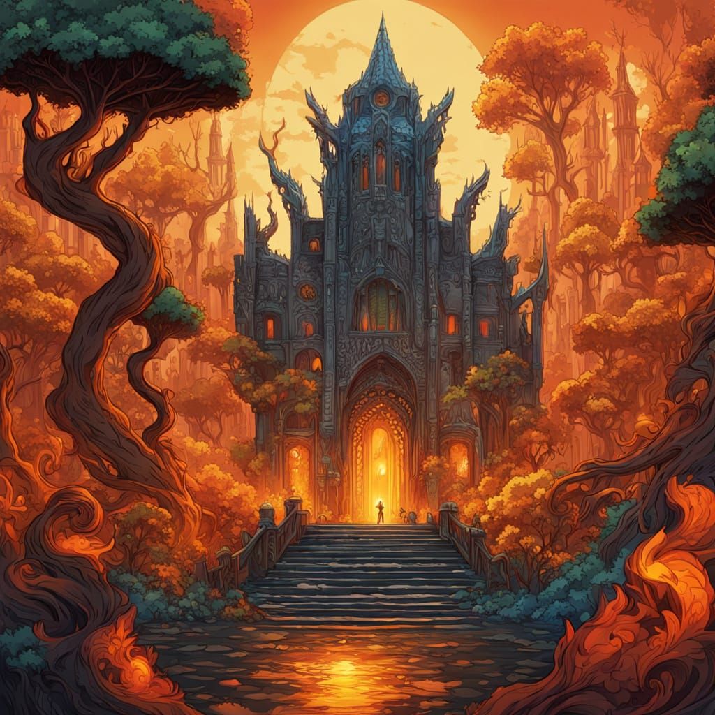 A large, intricate mural depicting a utopian cityscape bathed in soft, airbrushed light, contrasting with a dystopian, shadowed realm below....