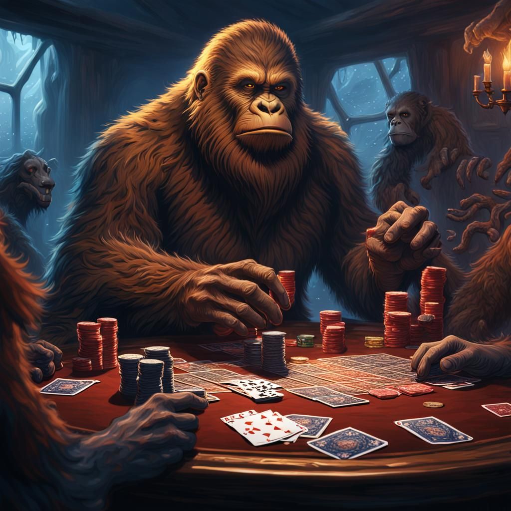 Bigfoot playing poker
