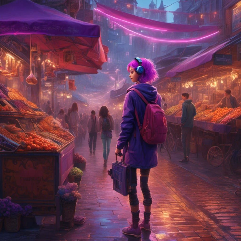 <lora:Murraypunk v2:1.0> Young purple-haired woman with head...