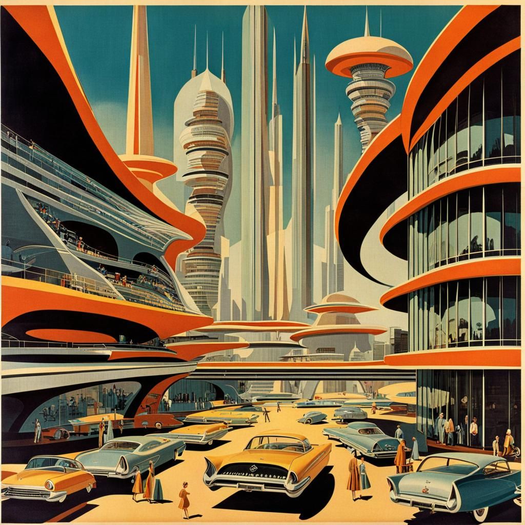 Late 1950s, Early 1960s Retro-Futuristic City 