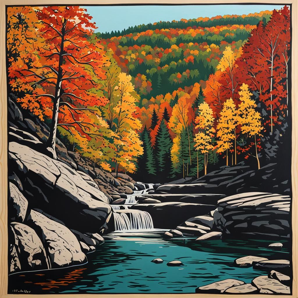 Buttermilk Falls, Ludlow Vermont. AI Generated Artwork NightCafe