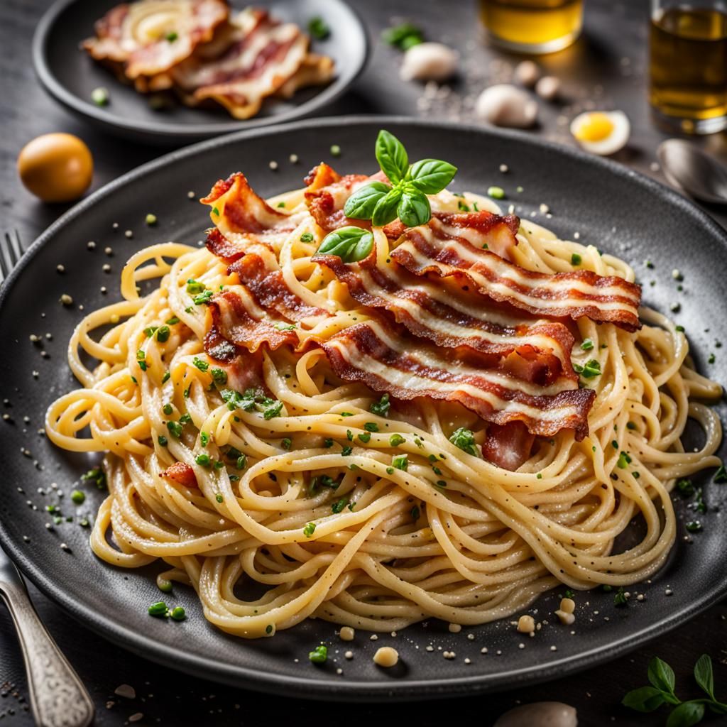 Most beautiful tasty place of bacon carbonara