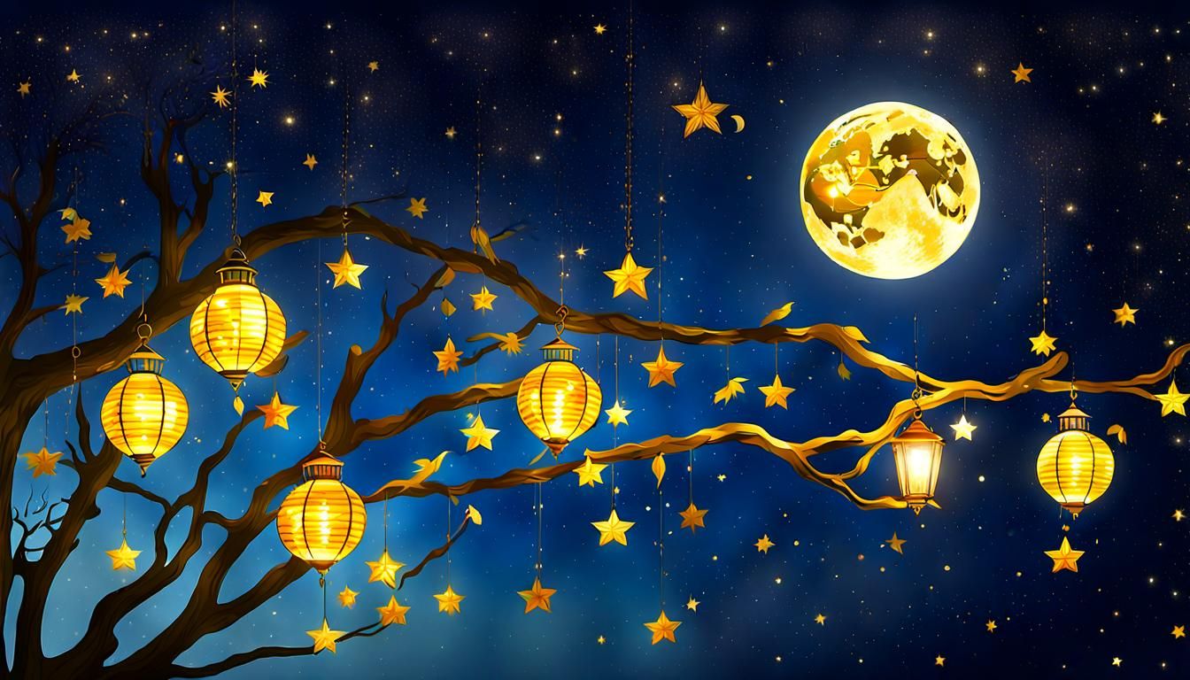 sieben große goldene runde Uhren, wie Laternen, jede zeigt e...