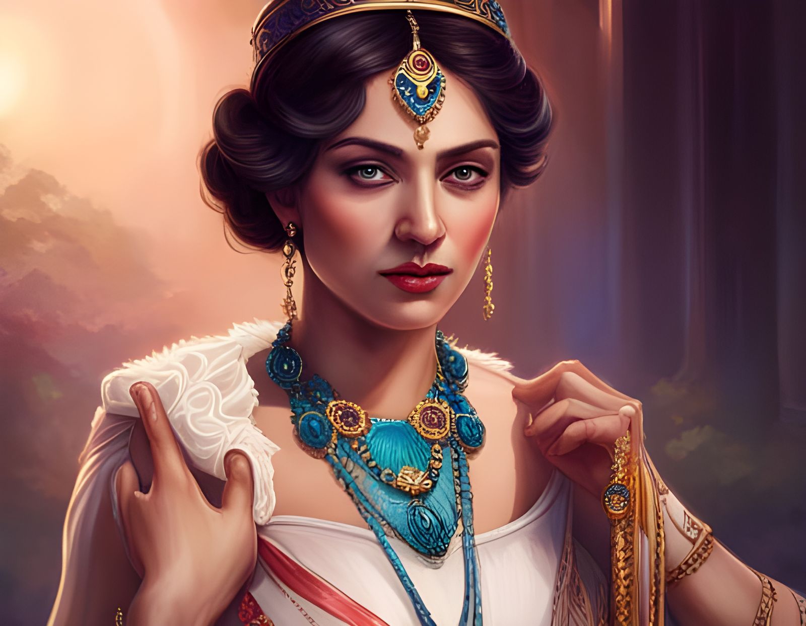 The Empress' royal dressers prepare her for the banquet; in silence, as