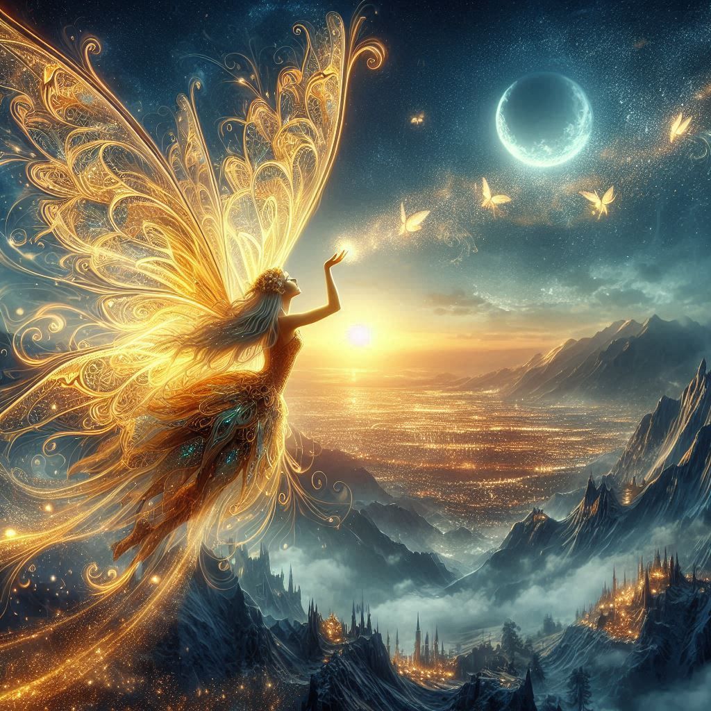 Golden fairy spreading love