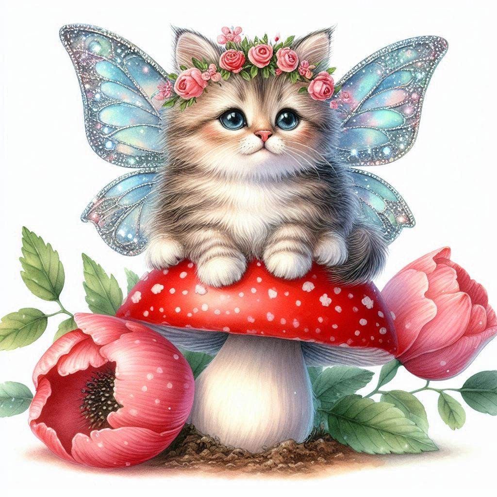 Fairy Cats on Mushrooms, a series