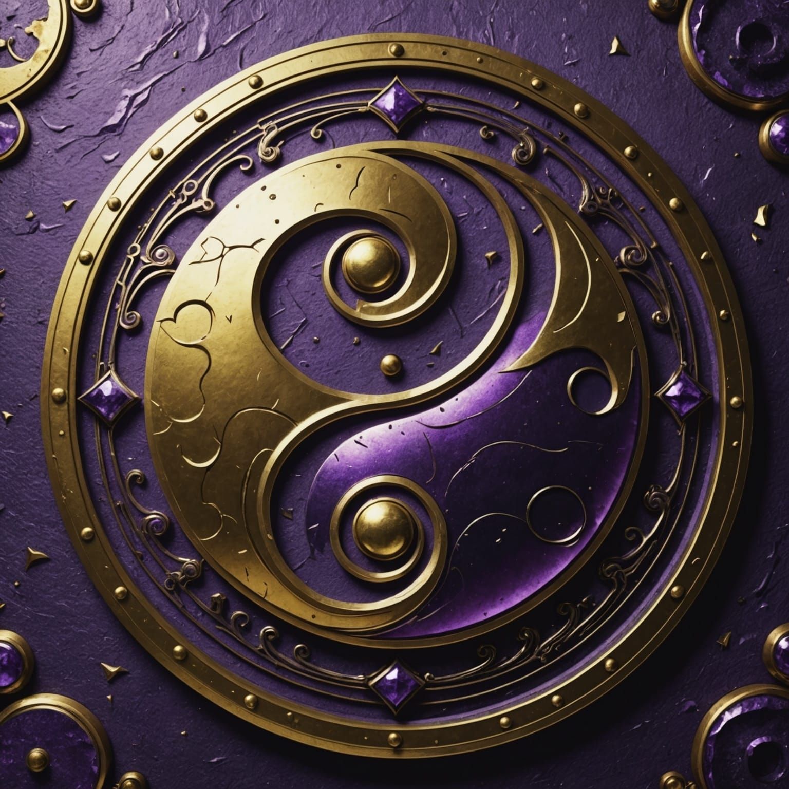Yin Yang Logo In Purple and Gold 
 Hammered Metal