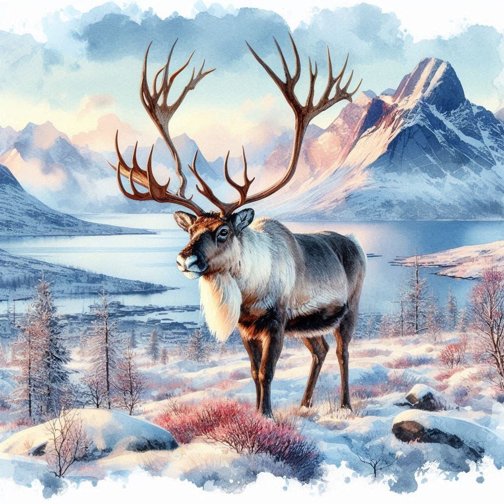 Caribou in Scandinavian mountains
