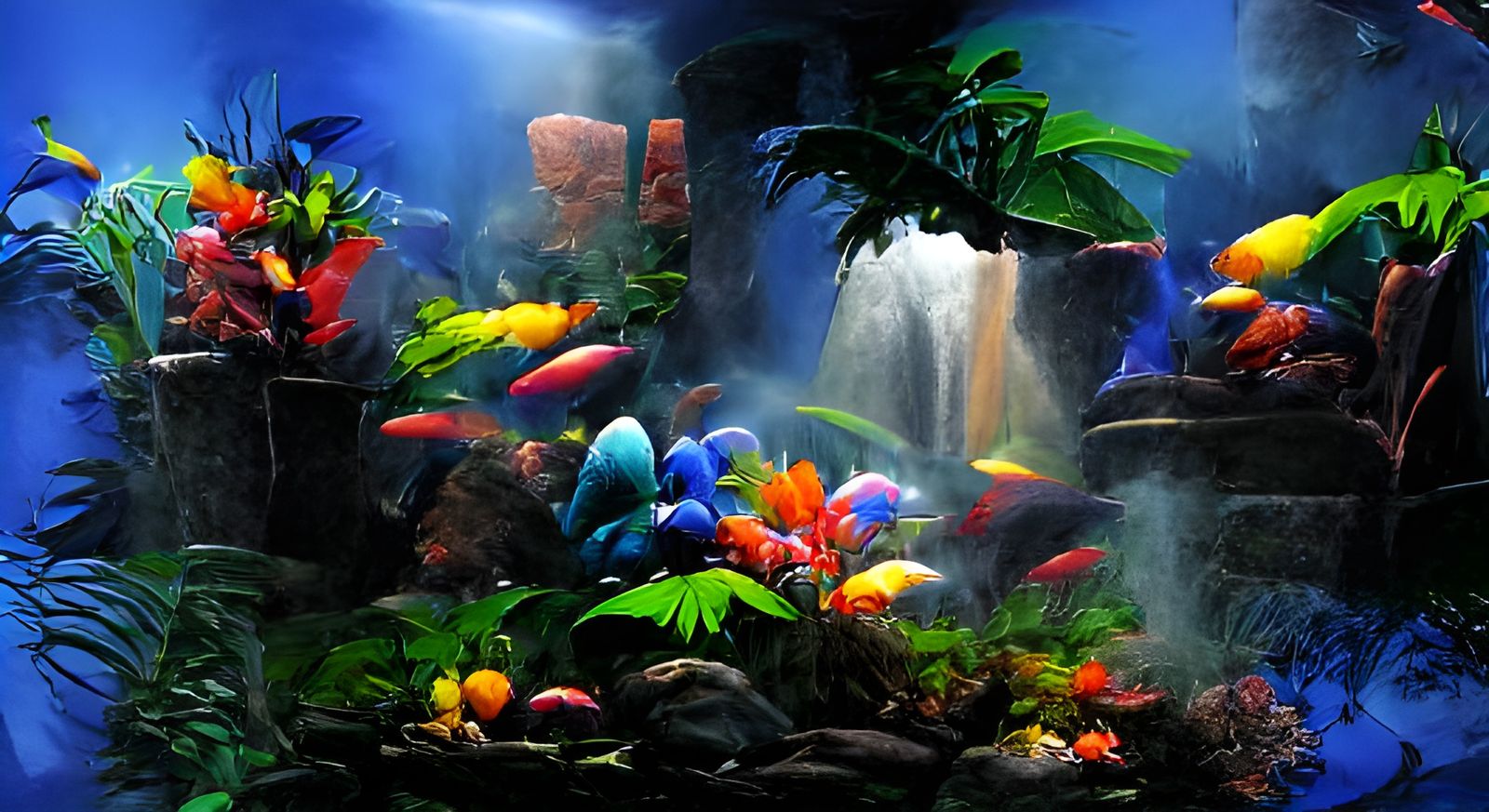 tropical fish tank with many colorful fish