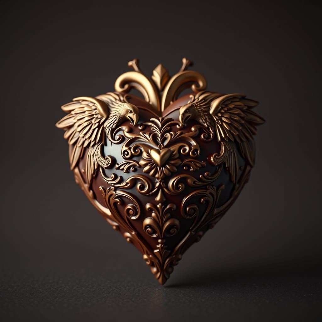 Baroque Chocolate Heart with Sculpted Eagles