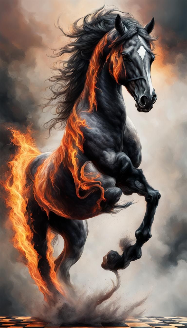 A big angry horse with fire wings with black and fire spot on his body full picture Ghost horse like ...  by @The ravan