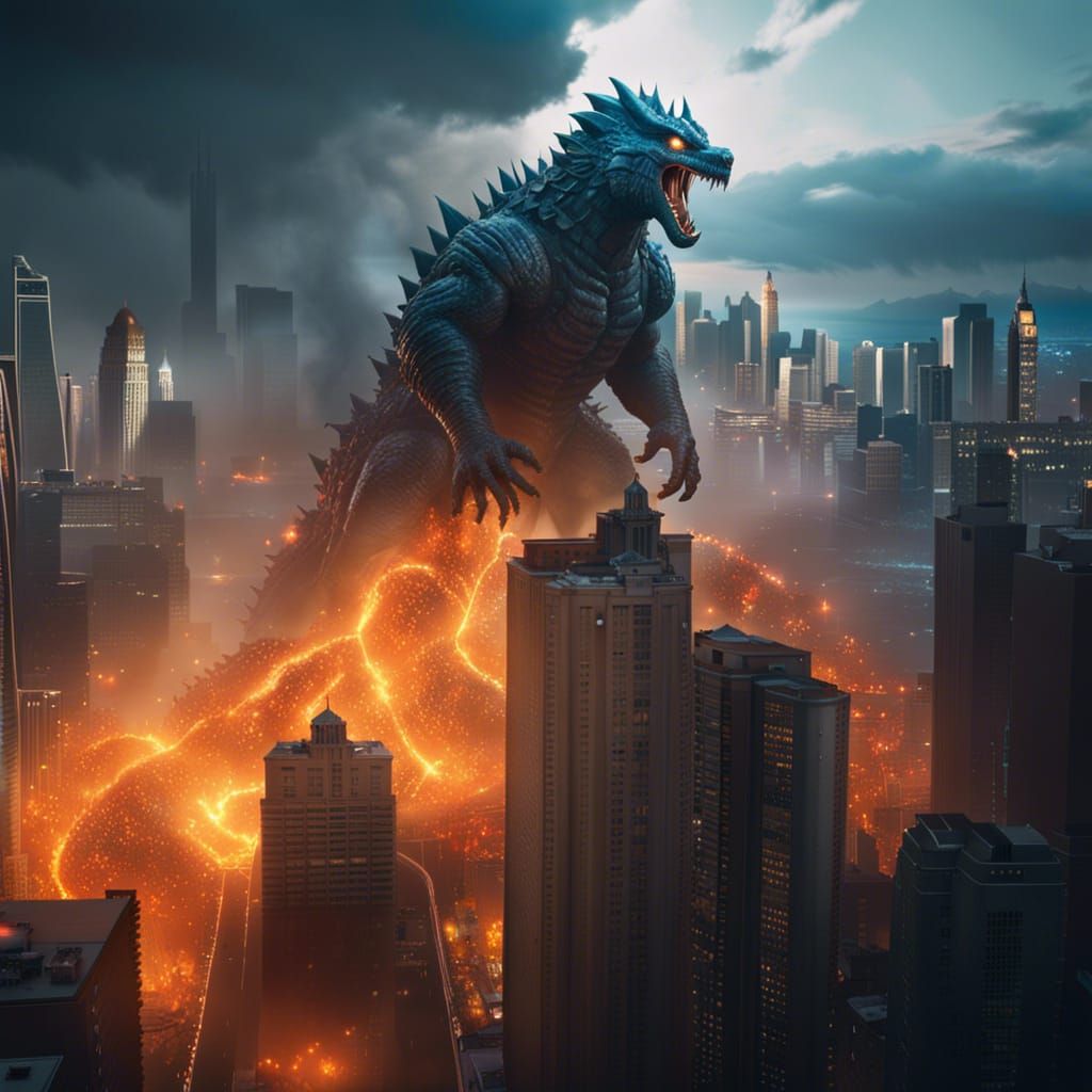 Giant Kaiju attacking a city - AI Generated Artwork - NightCafe Creator