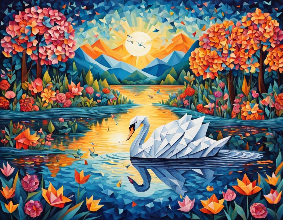 Origami Swan Sunset  by @nafri