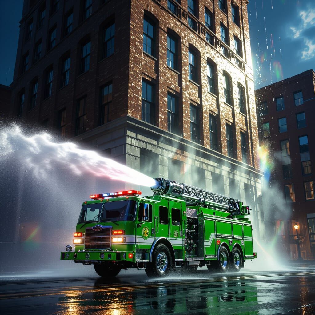 Futuristic Flying Fire Truck Drenches Building