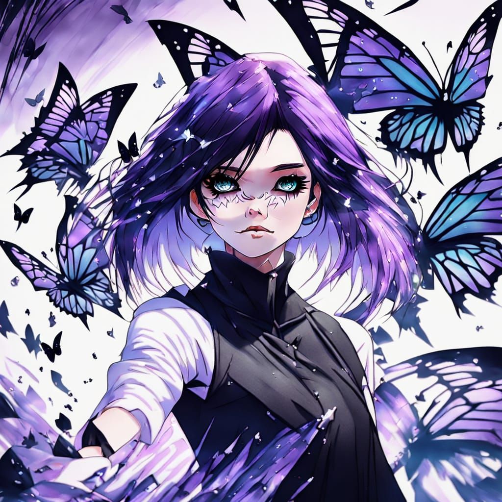 Gothic Anime Girl with Whirling Butterflies